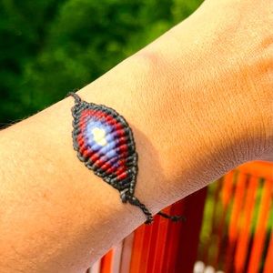 Macrame Evil Eye Bracelet Blue Red White Unique Handcrafted in Patagonia